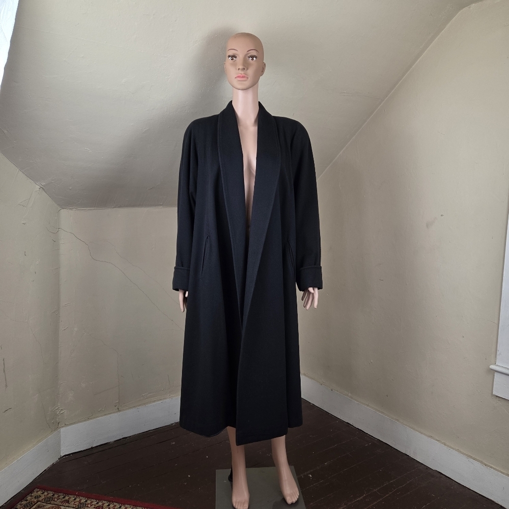 Paul Lew Designs VTG Wool Coat Bergdorf Goodman Black Navy Open Front Women L